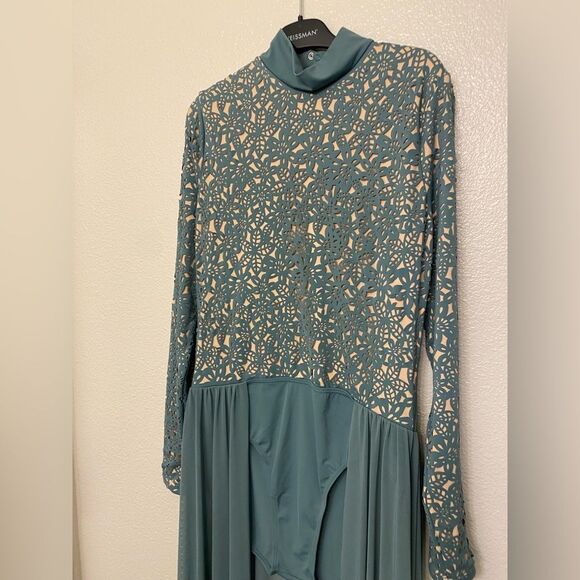 Weissman solo Dance costume custom sage green Laser Cut Floral Dress D11433 LA - Picture 3 of 10